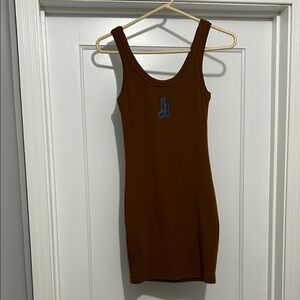 Signature Brown Mini Dress with Blue Detail